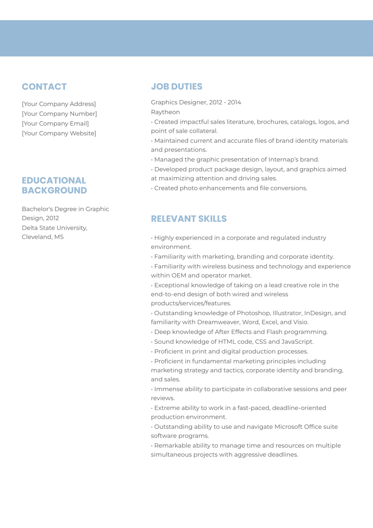Free Graphic Designer Resume Template to Edit Online