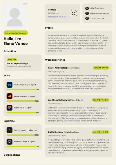Free Graphic Designer ATS Resume Template, AI Resume Builder