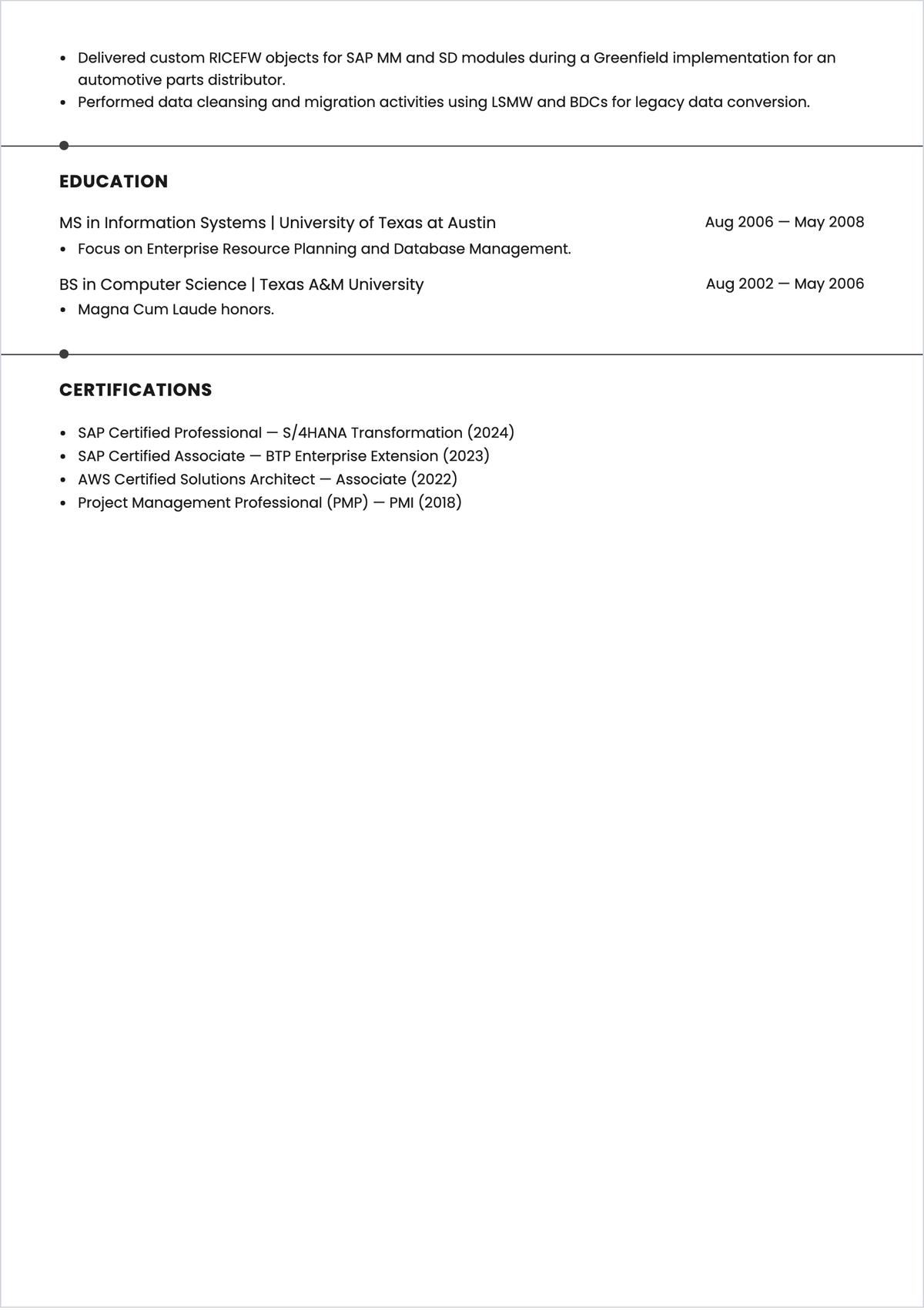 Free SAP Architect ATS Resume Template, AI Resume Builder