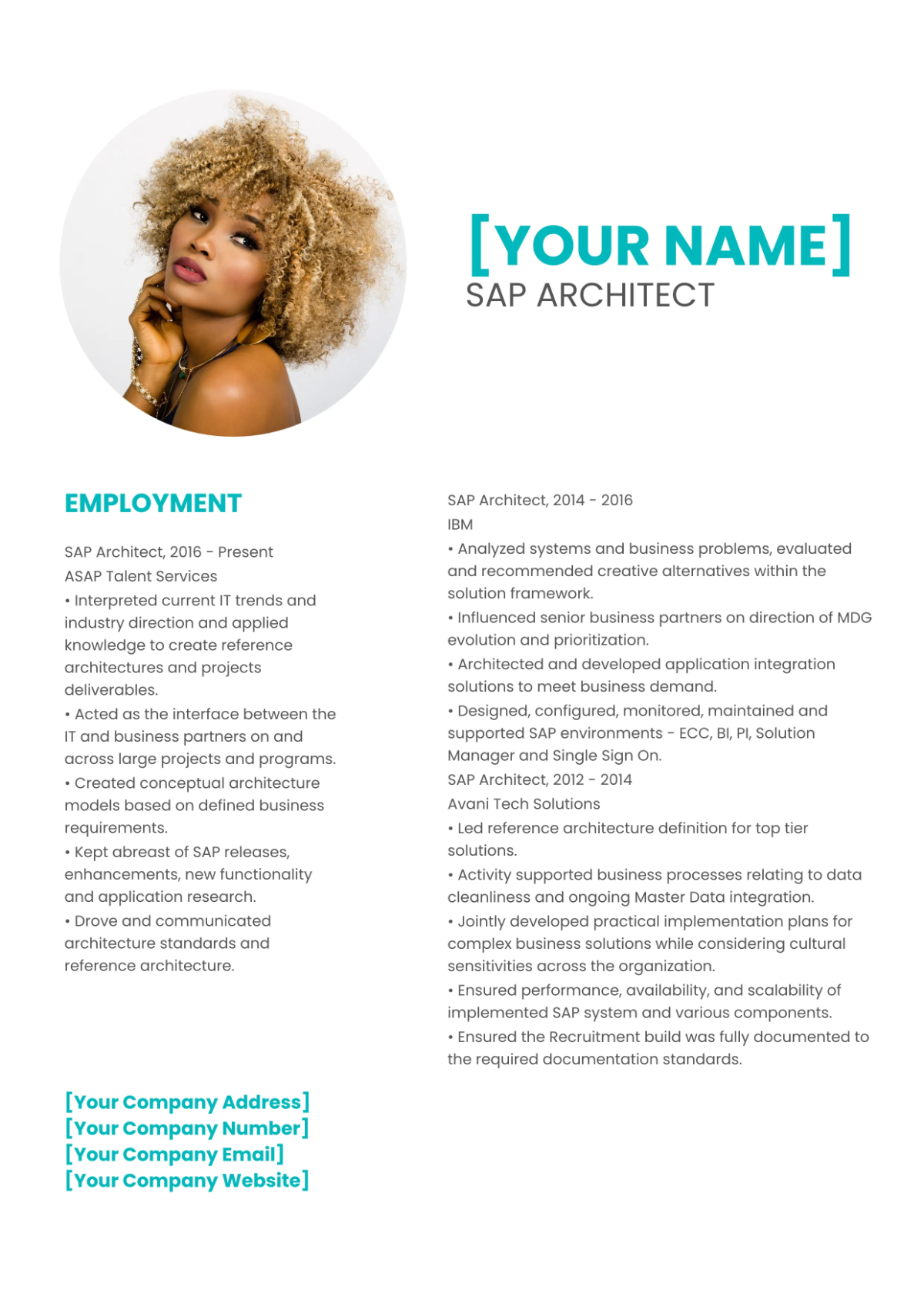 Free SAP Architect Resume Template to Edit Online