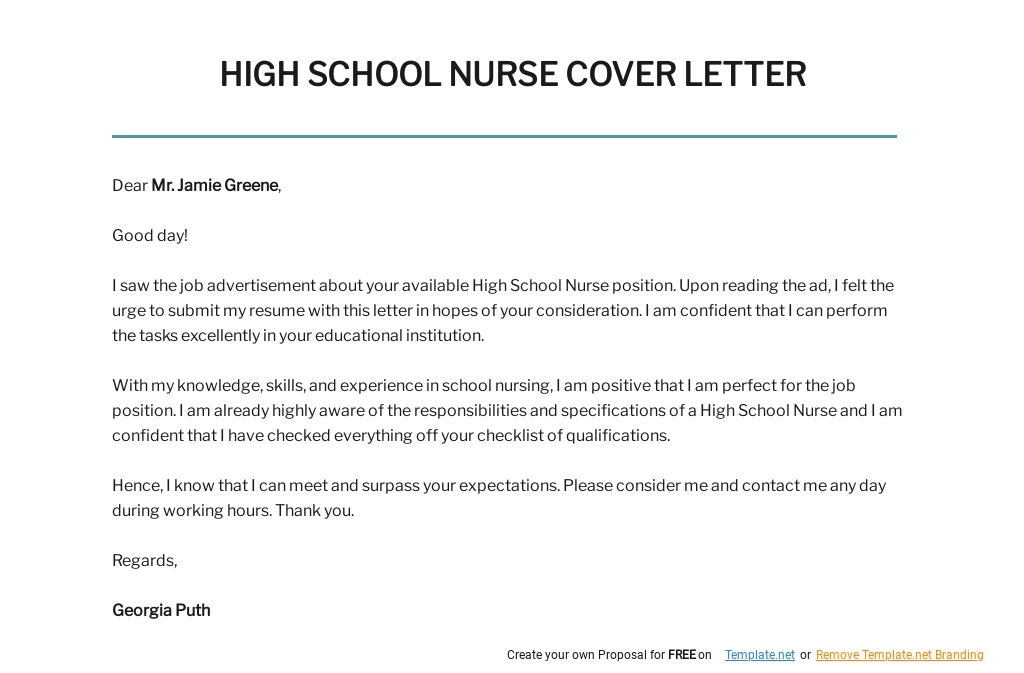 Free High School Nurse Cover Letter Template.jpe