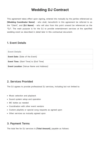 Free Wedding Dj Contract Template to Edit Online