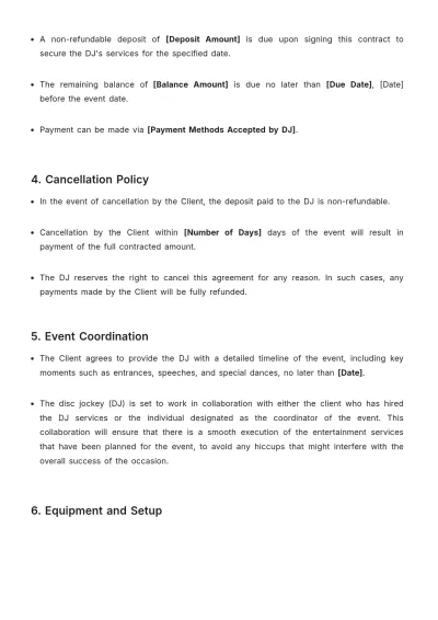 Free Wedding Dj Contract Template to Edit Online