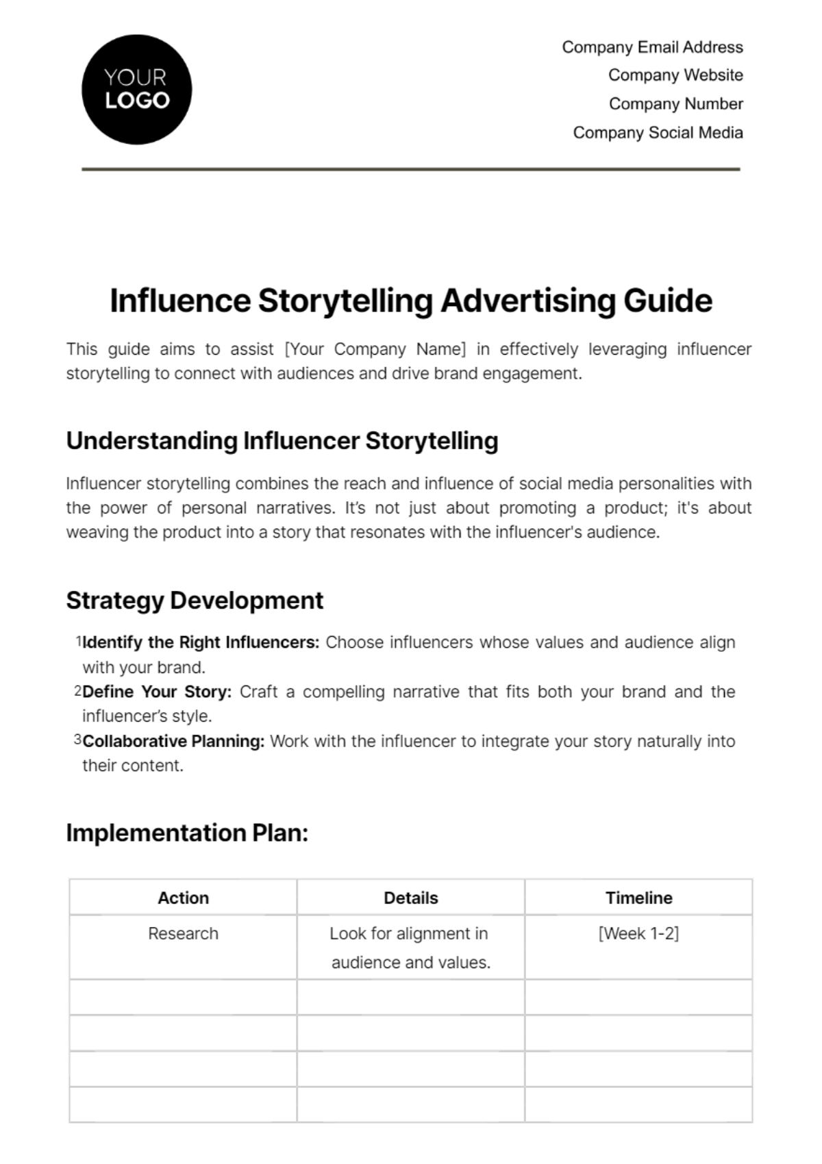 Free Influencer Storytelling Advertising Guide Template