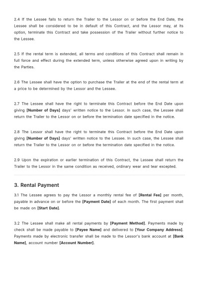 Free Trailer Rental Contract Template to Edit Online