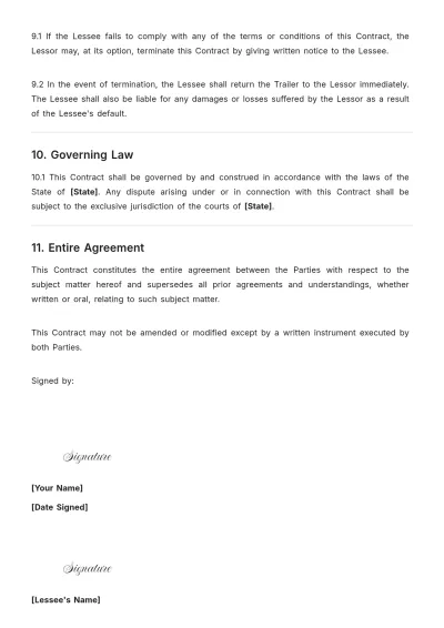 Free Trailer Rental Contract Template to Edit Online