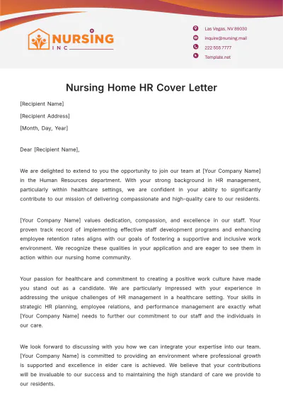 Free Nursing Home HR Cover Letter Template to Edit Online