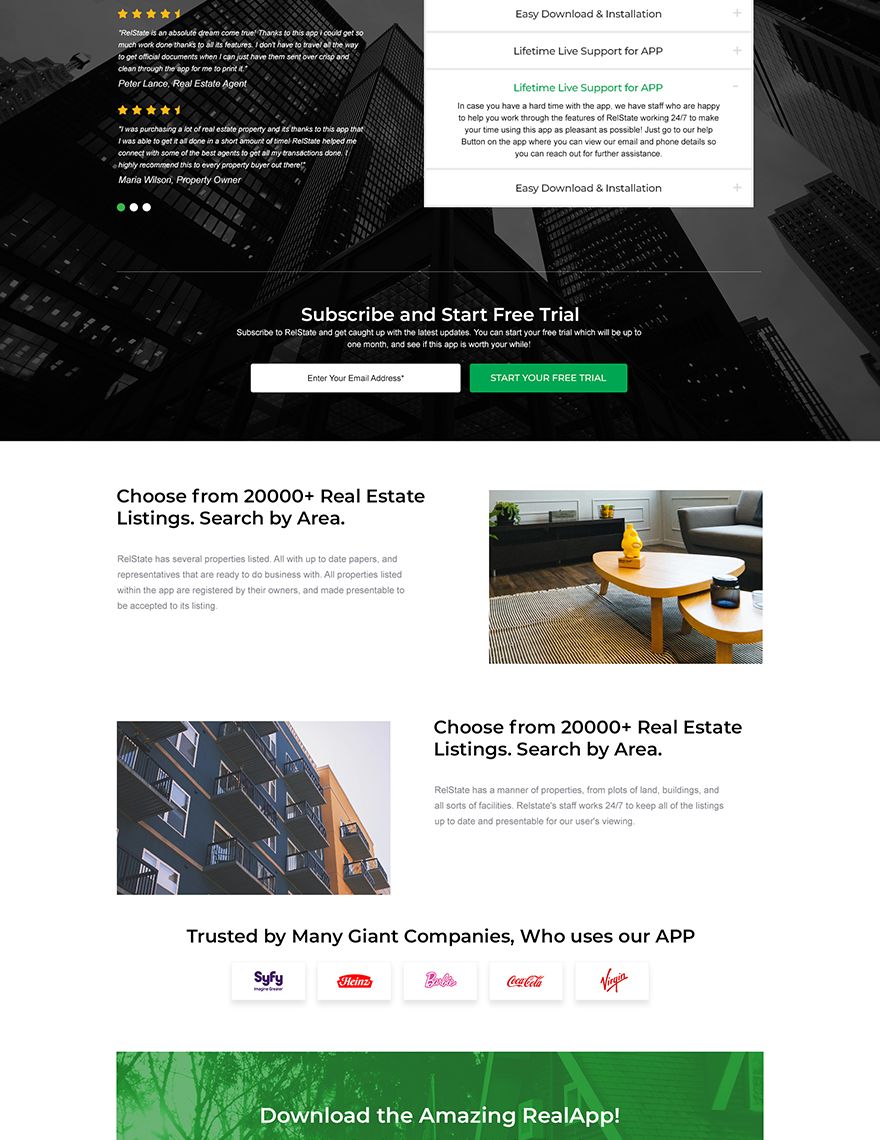 Real Estate App Landing Page Template
