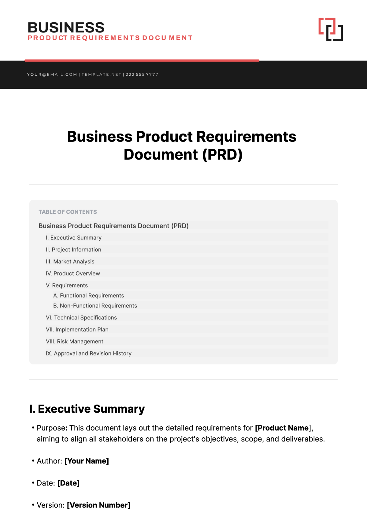 Business Product Requirements Document Template