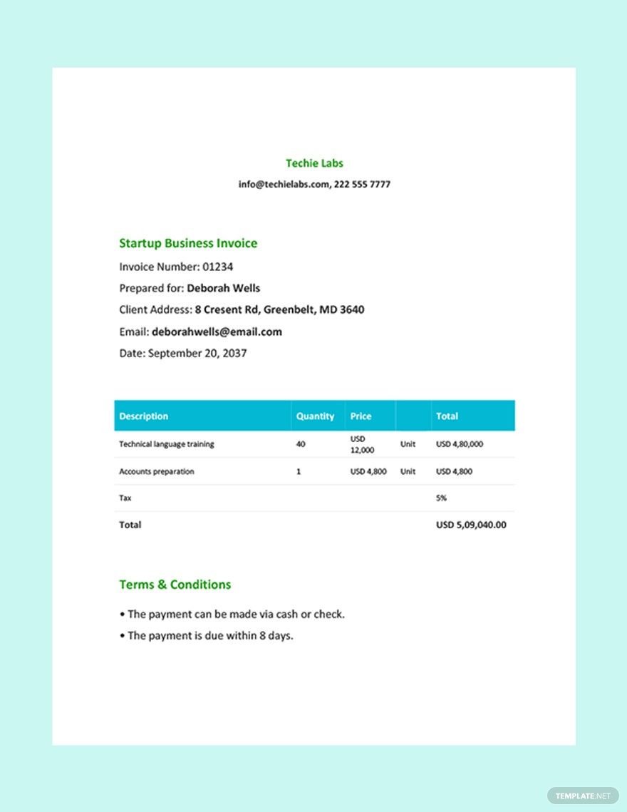 Startup Business Invoice Template