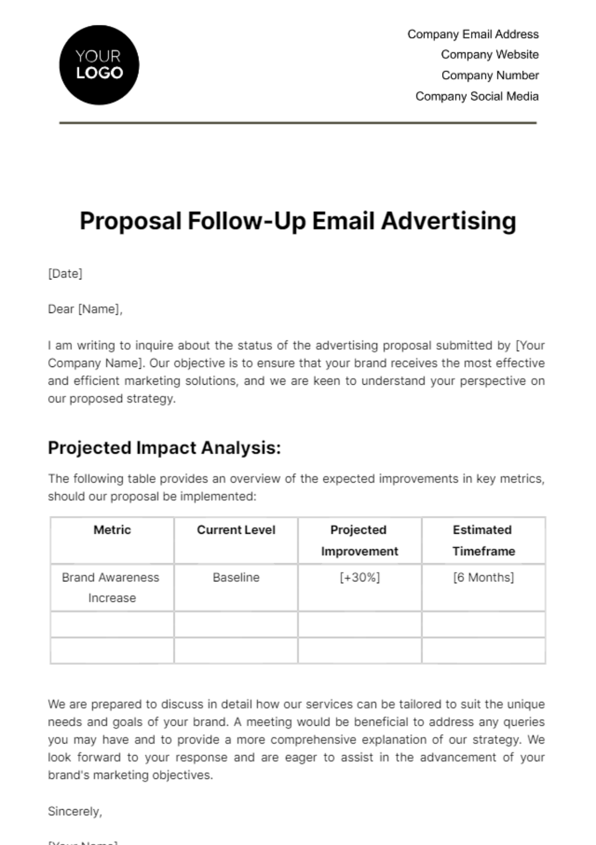 Free Proposal Follow-Up Email Advertising Template