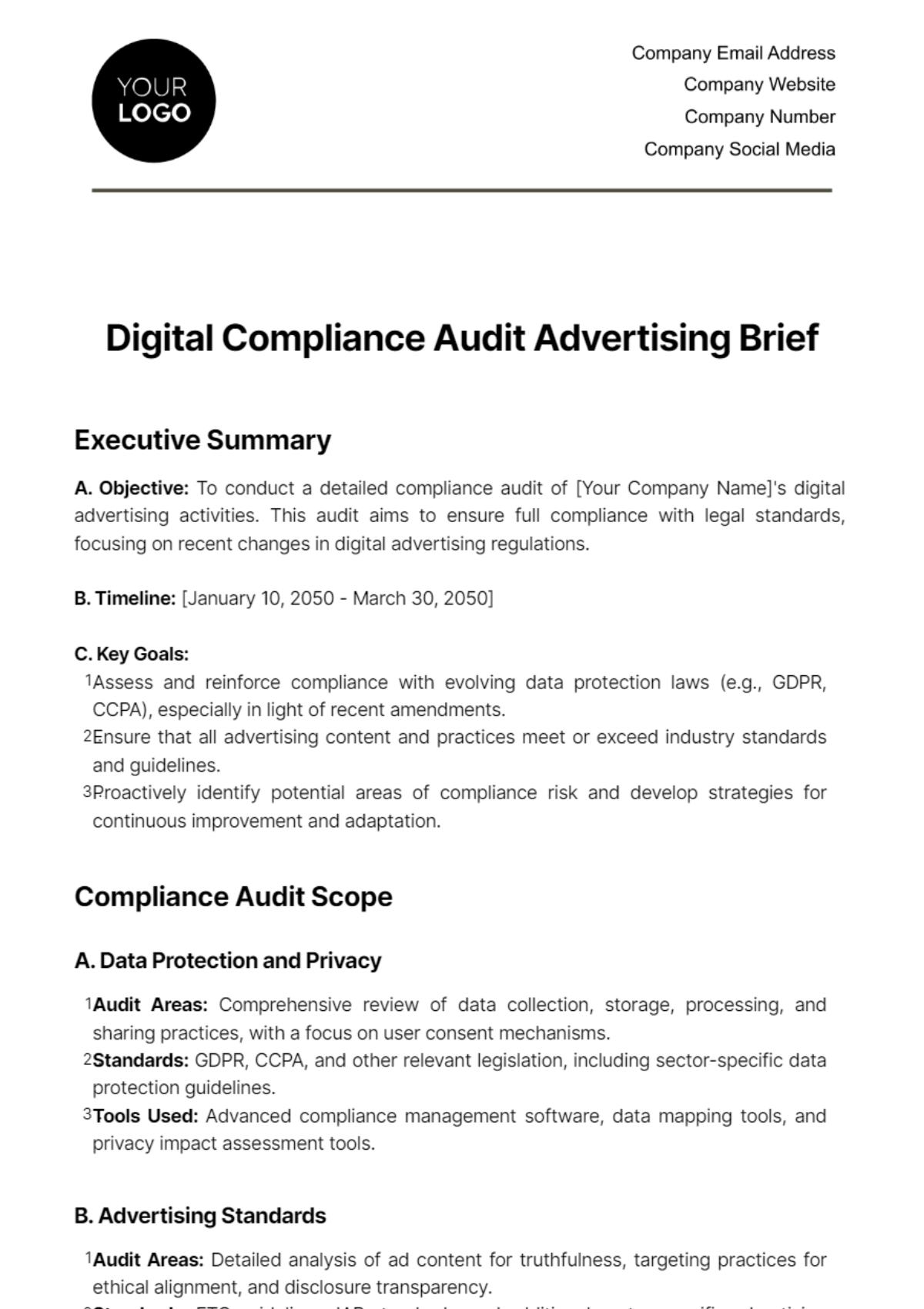 Free Digital Compliance Audit Advertising Brief Template