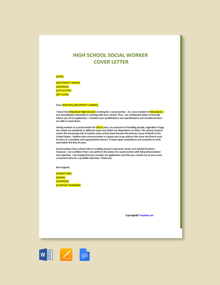 FREE Clinical Social Worker Cover Letter Word Google Docs Apple   JRC High School Social Worker 