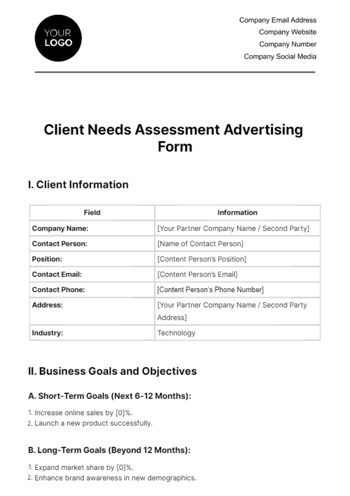 Client Needs Assessment Advertising Form Template