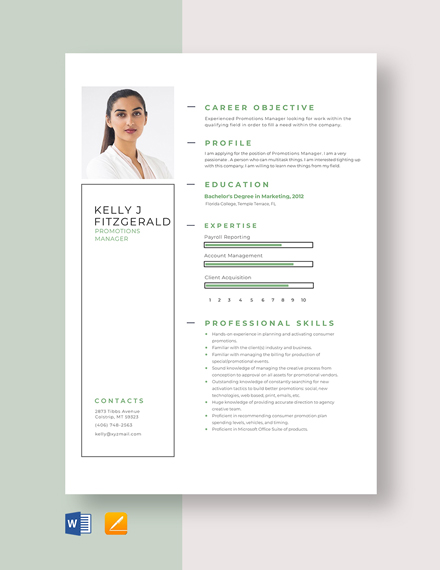 Free Promotions Coordinator Resume - Download in Word, Apple Pages ...