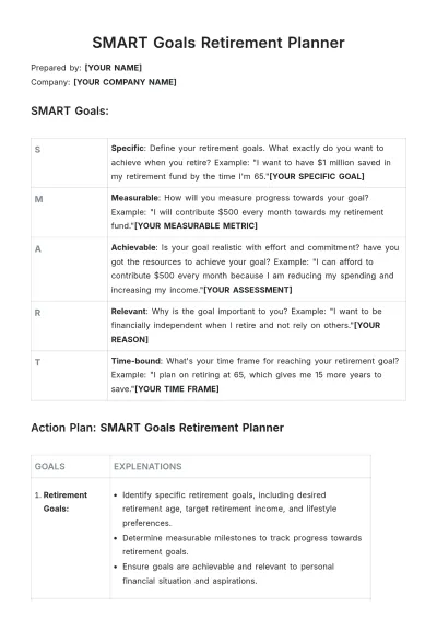 Free SMART Goals Retirement Planner Template to Edit Online