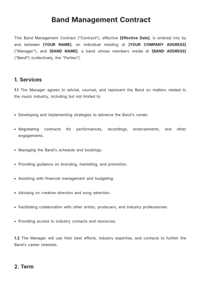 Free Band Management Contract Template to Edit Online