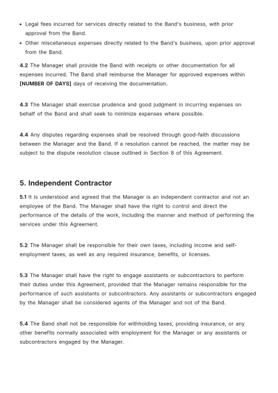 Free Band Management Contract Template to Edit Online