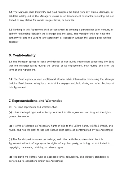 Free Band Management Contract Template to Edit Online