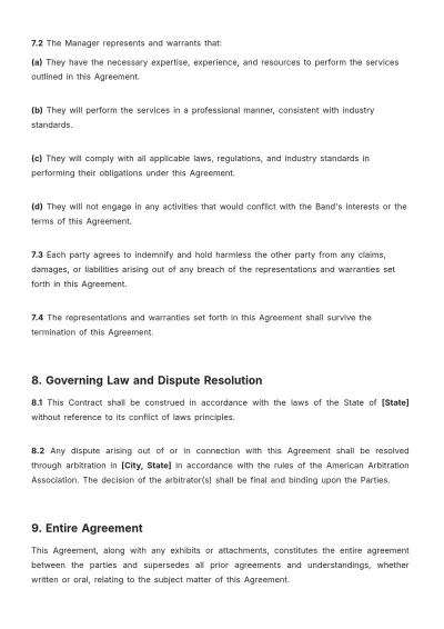 Free Band Management Contract Template to Edit Online