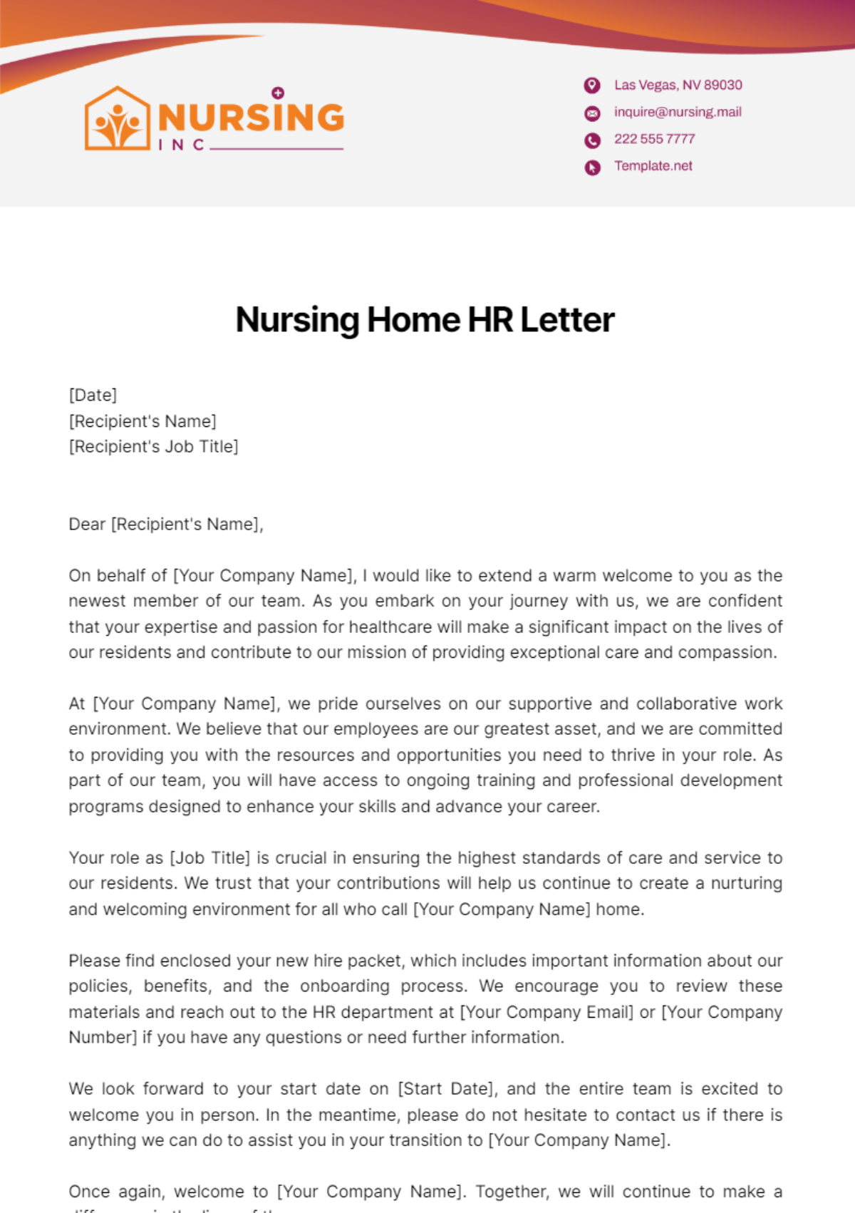 Nursing Home HR Letter Template