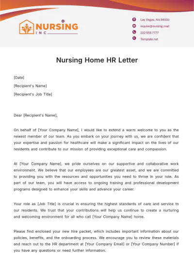 Free Nursing Home HR Letter Template to Edit Online