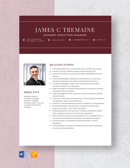 Free Manager of Network Administration Resume - Download in Word, Apple ...