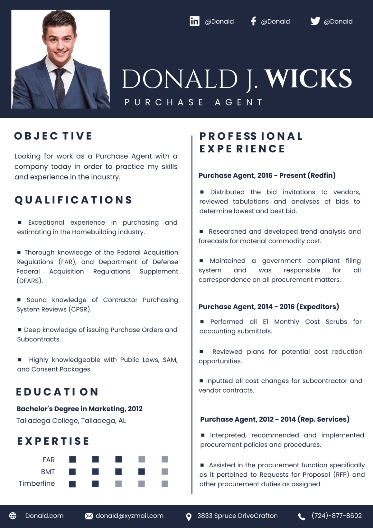 Free Purchase Agent Resume Template