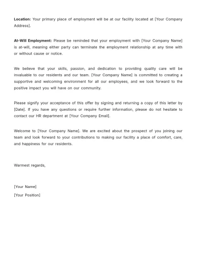Free Nursing Home Employment Cover Letter Template to Edit Online