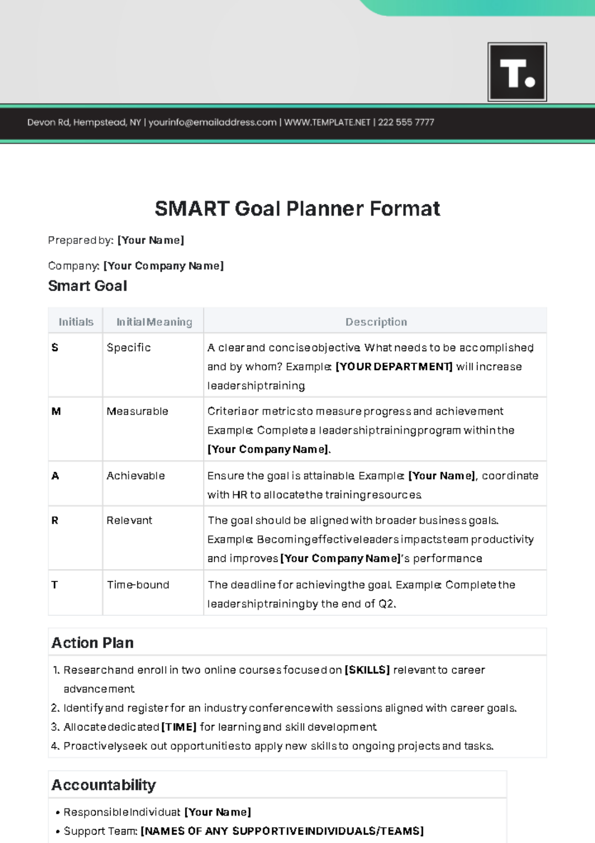 SMART Goal Planner Format Template - Edit Online & Download