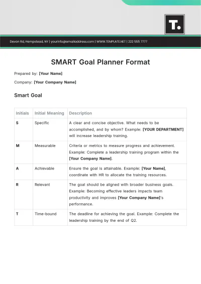 Free SMART Goal Planner Format Template to Edit Online