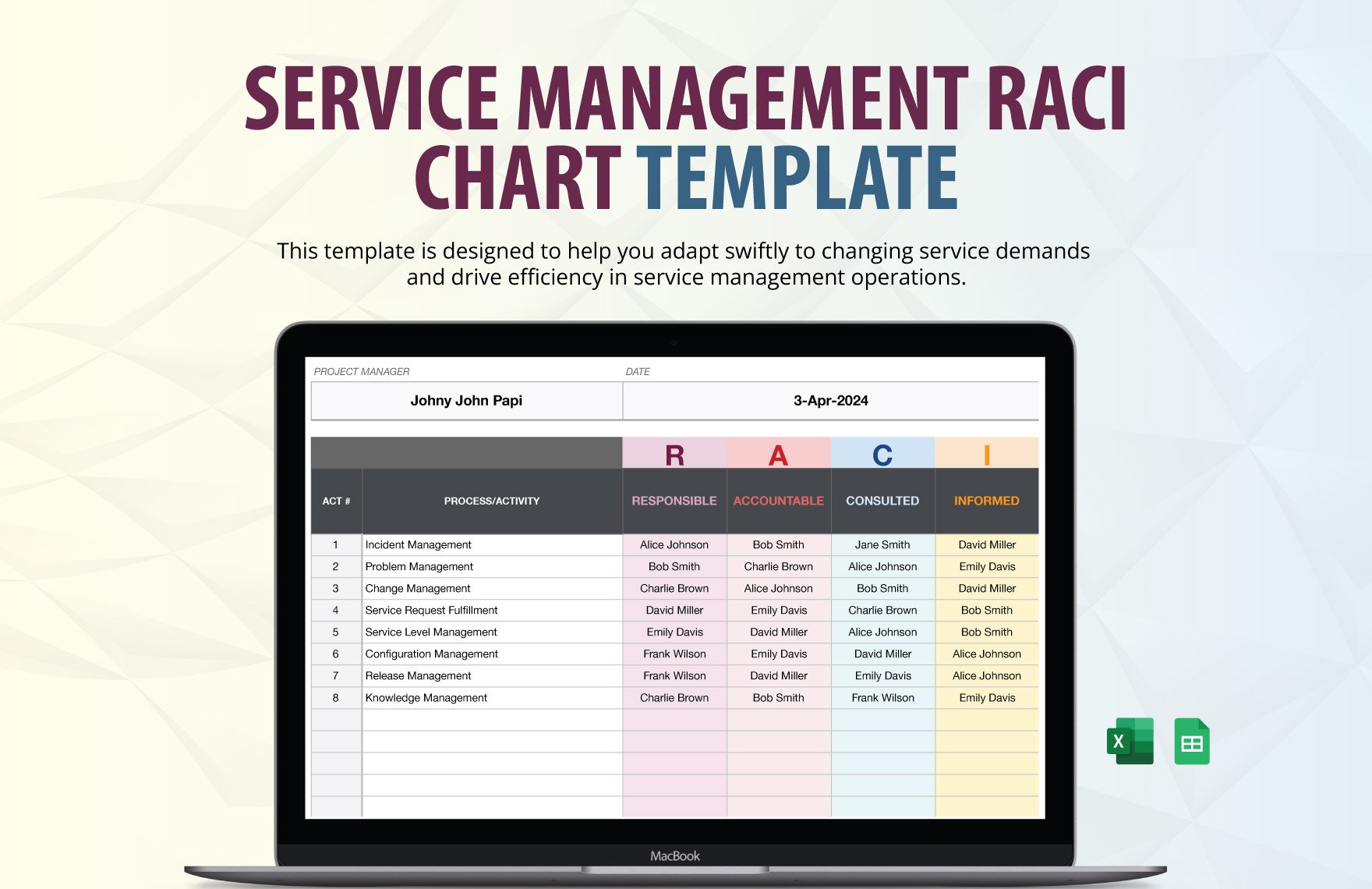 Service Management RACI Chart Template in Excel, Google Sheets