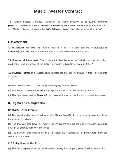 Free Music Investor Contract Template to Edit Online