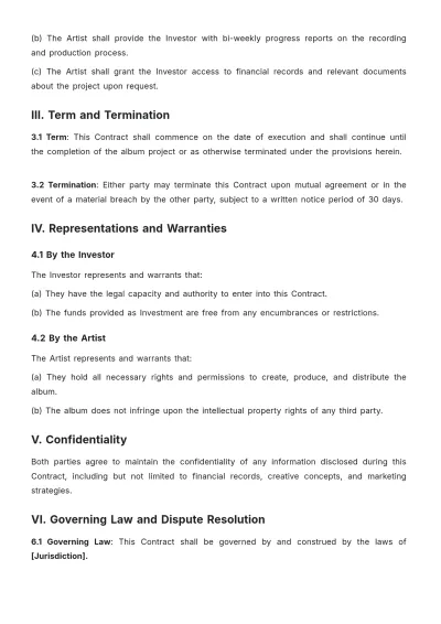Free Music Investor Contract Template to Edit Online