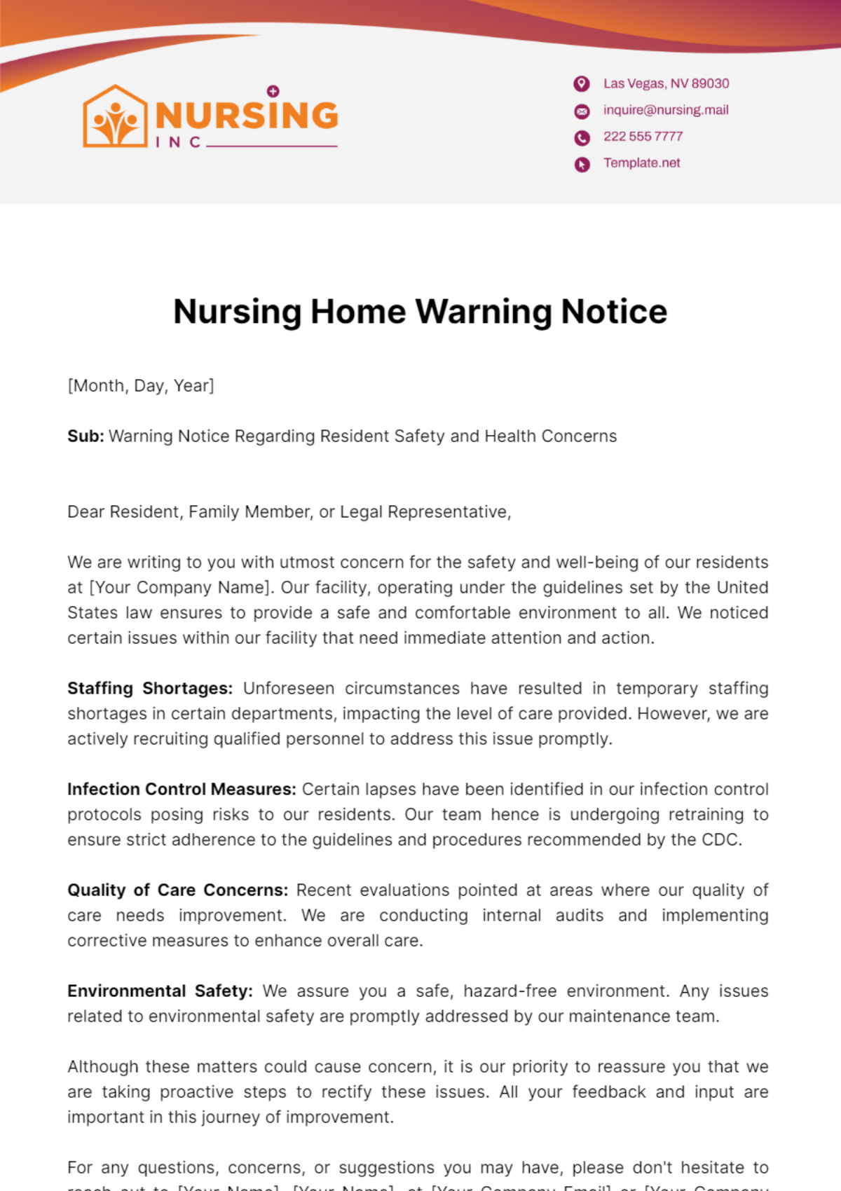 Nursing Home Warning Notice Template - Edit Online & Download