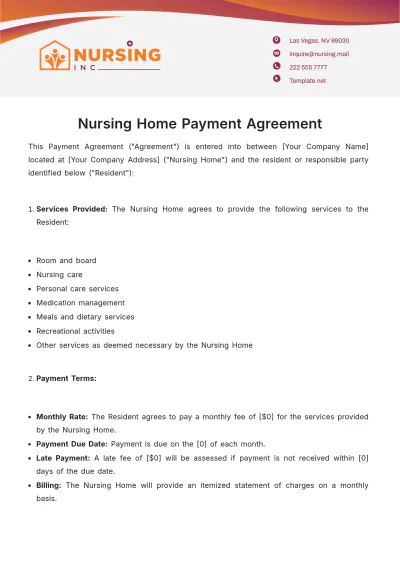 Free Nursing Home Payment Agreement Template to Edit Online