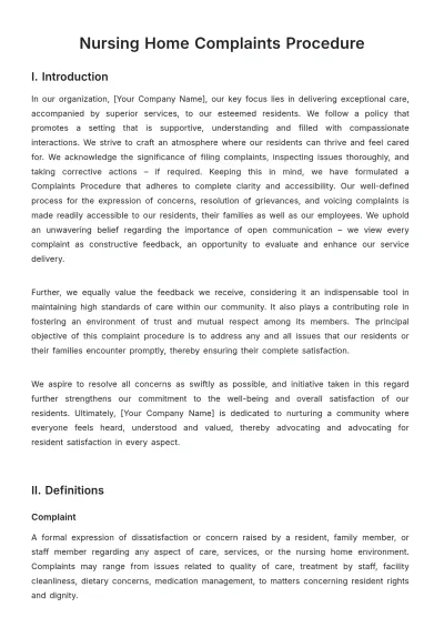 Free Nursing Home Complaints Procedure Template to Edit Online
