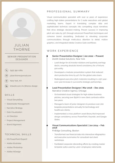 Free Presentation Designer ATS Resume Template, AI Resume Builder
