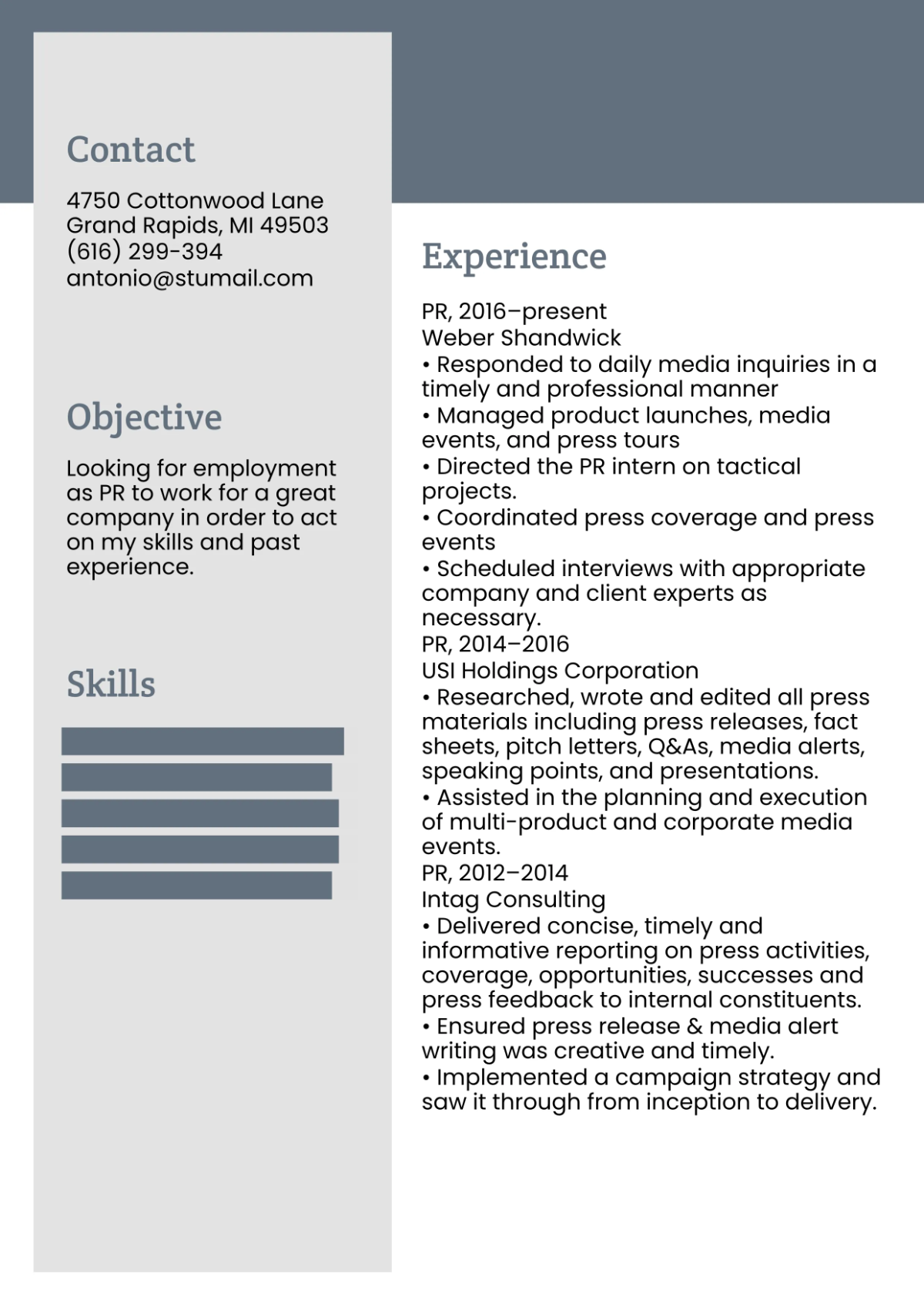 Free PR Resume Template to Edit Online