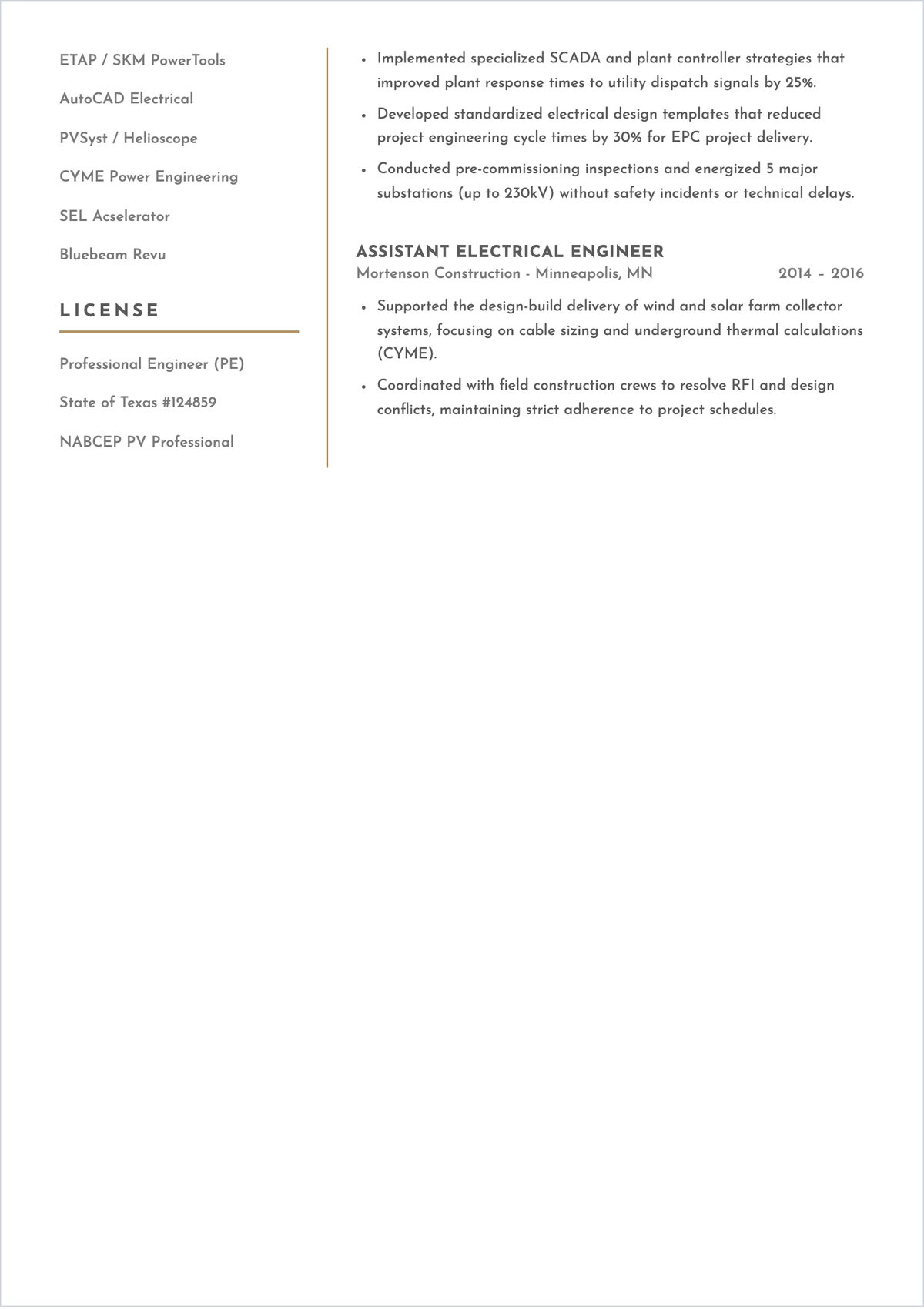 Free Electrical Project Engineer ATS Resume Template