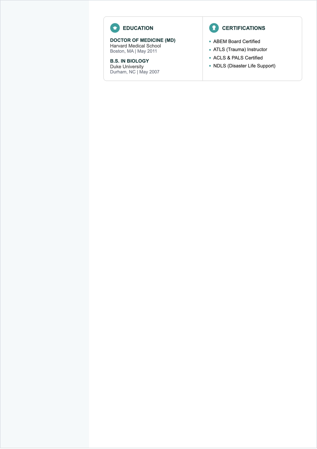 Free ER Physician ATS Resume Template, AI Resume Builder