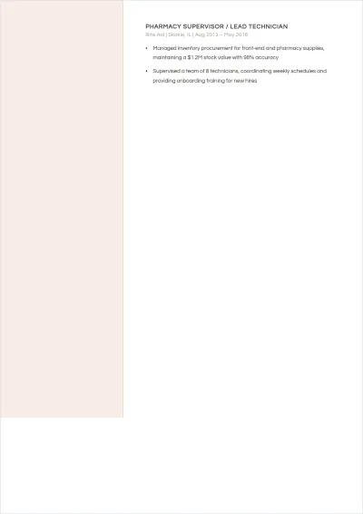 Free Pharmacy Store Manager ATS Resume Template, AI Resume Builder