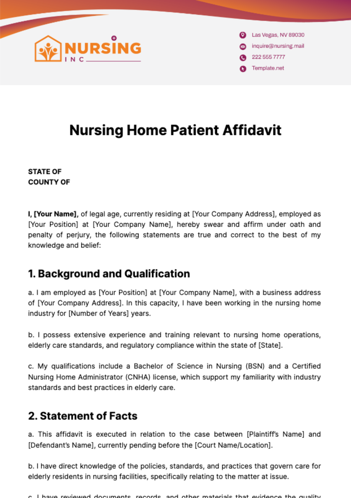 Nursing Home Patient Affidavit Template