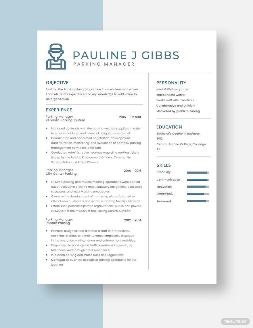 Parking Manager Resume in Pages, Word - Download | Template.net