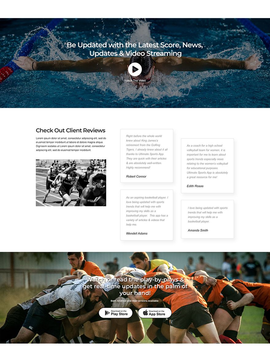 Sports App Landing Page Template