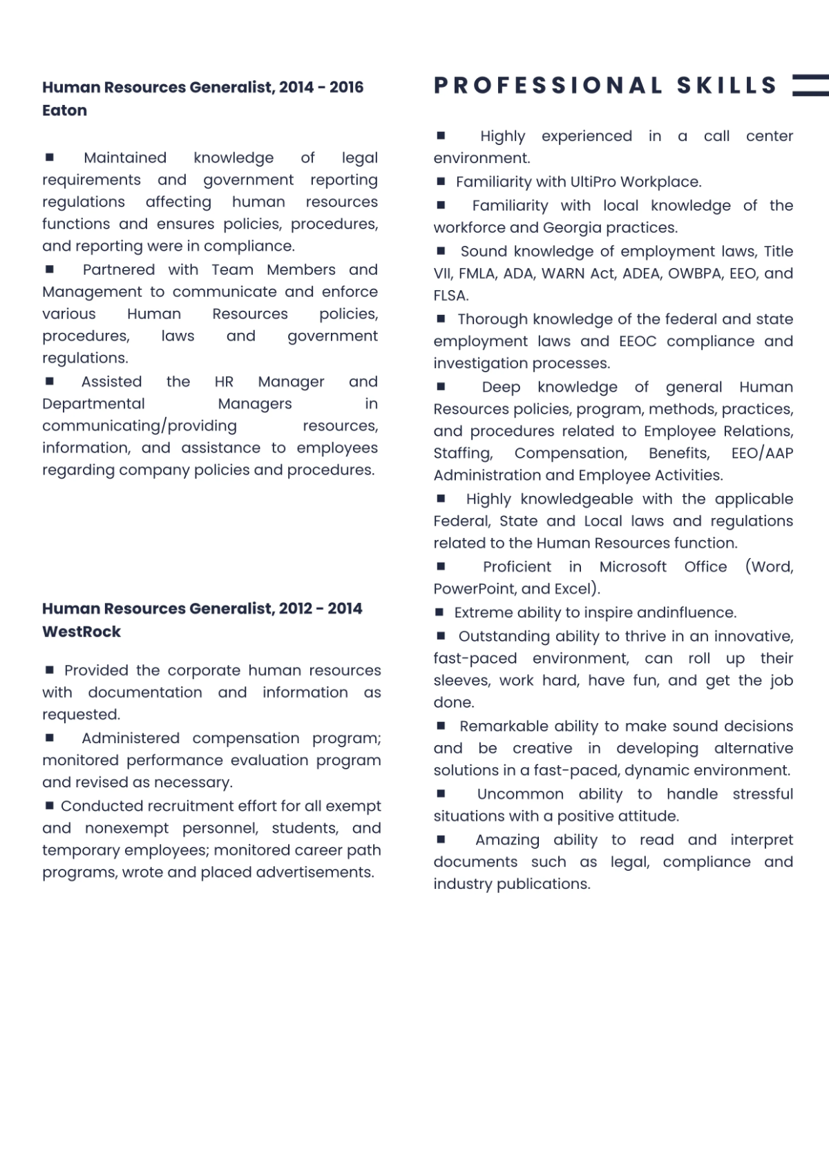 Free Human Resources Generalist Resume Template to Edit Online