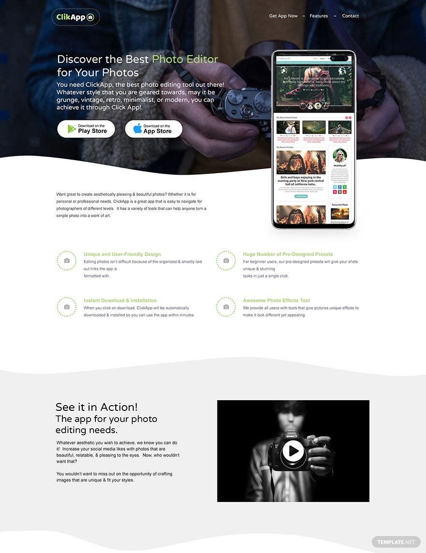 Photography App Landing Page Template