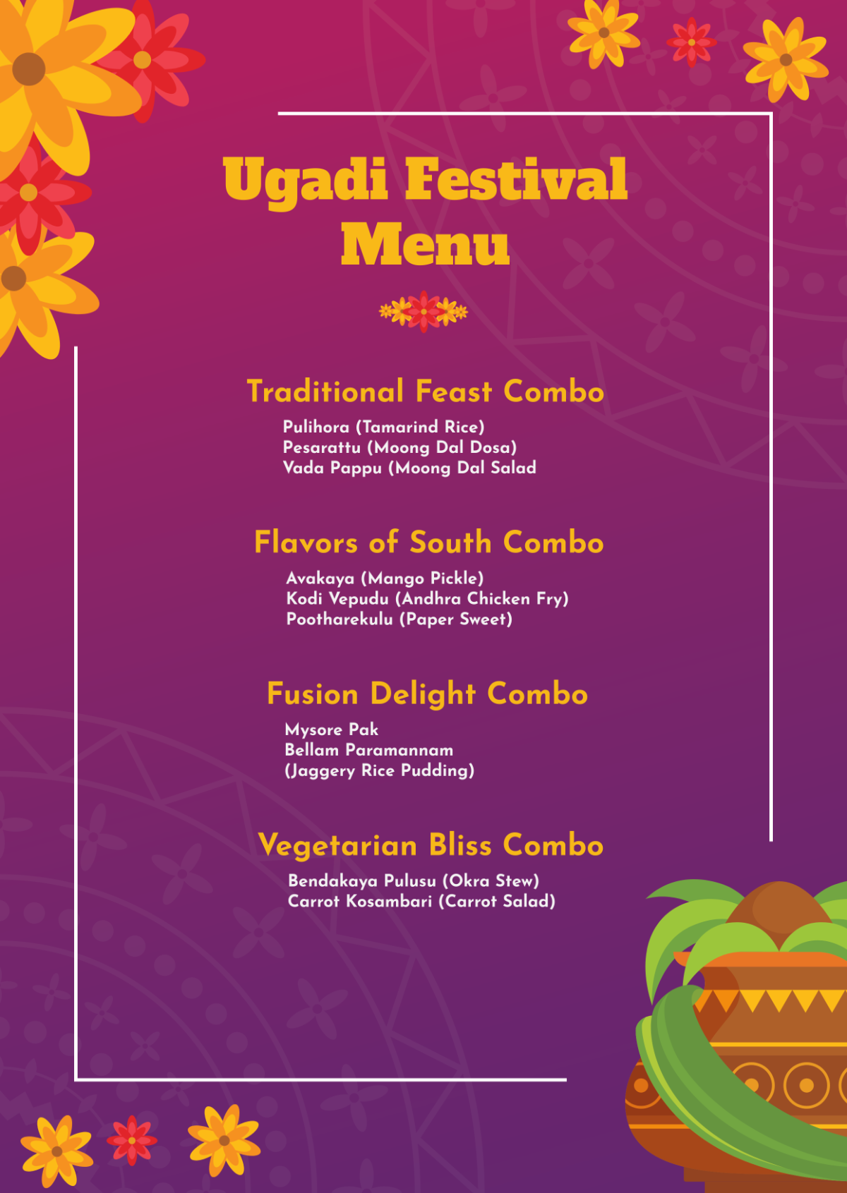 Ugadi Food Festival Menu Template