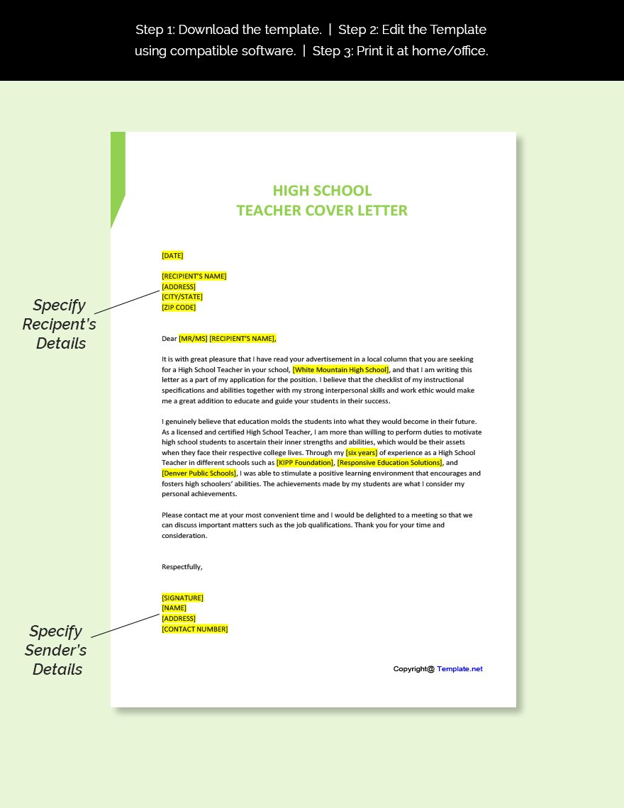 High School Teacher Cover Letter Template