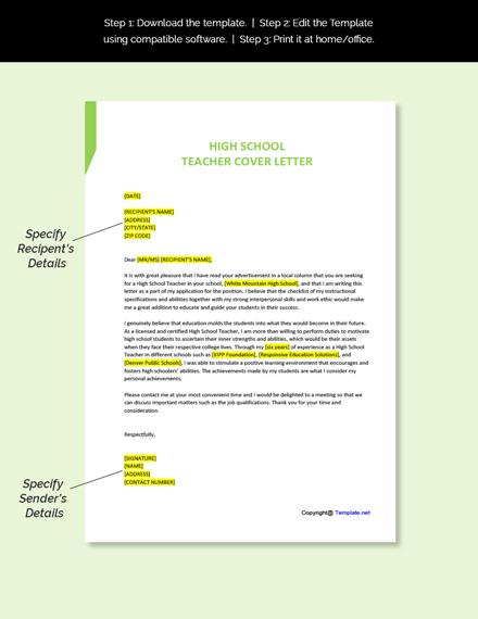 teacher high school cover letter template